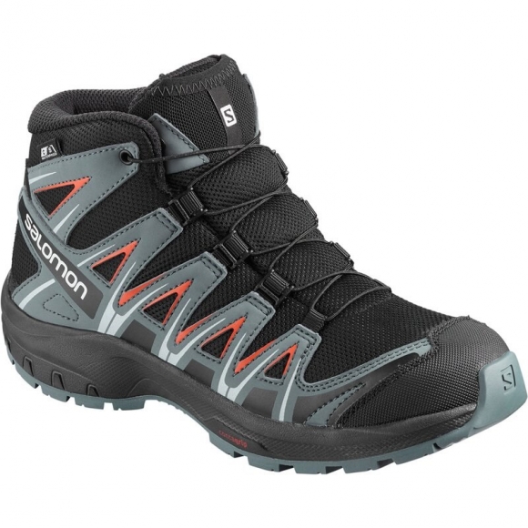 Neu Eingetroffen Salomon Kinder Schuhe XA PRO 3D MID CSWP J - Schwarz/Stürmisches Wetter/Kirschtomate