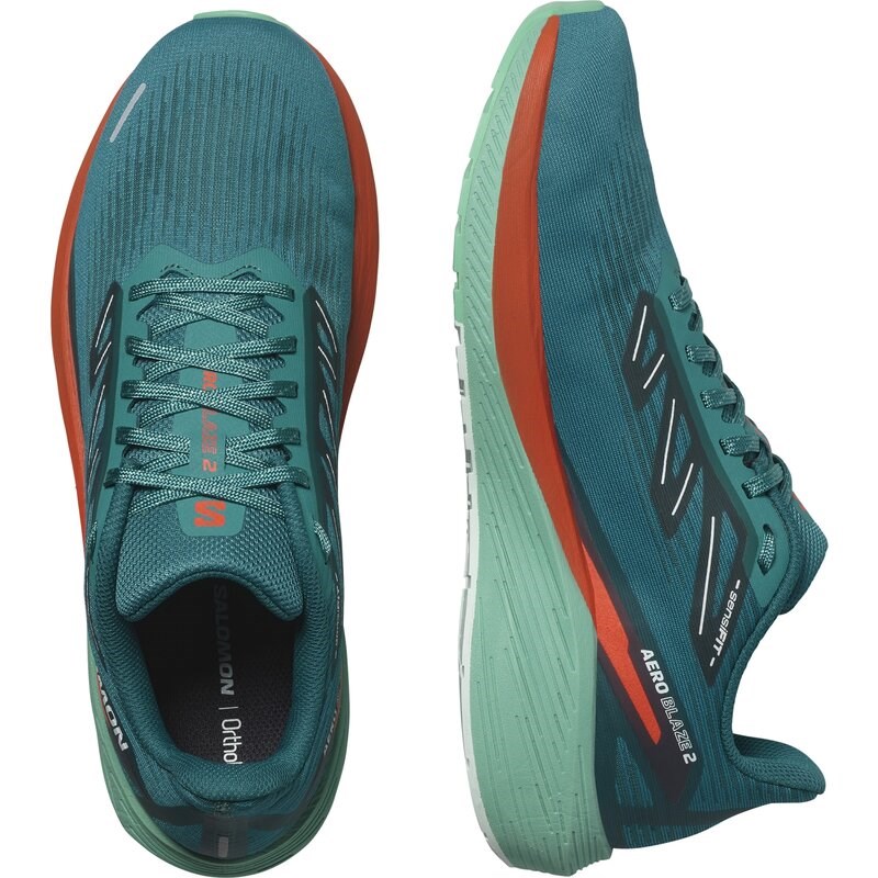 Neu Eingetroffen Salomon Herren Laufschuhe SHOES AERO BLAZE 2 - Tiefer See/Kirschtomate/Elektrisches Grün