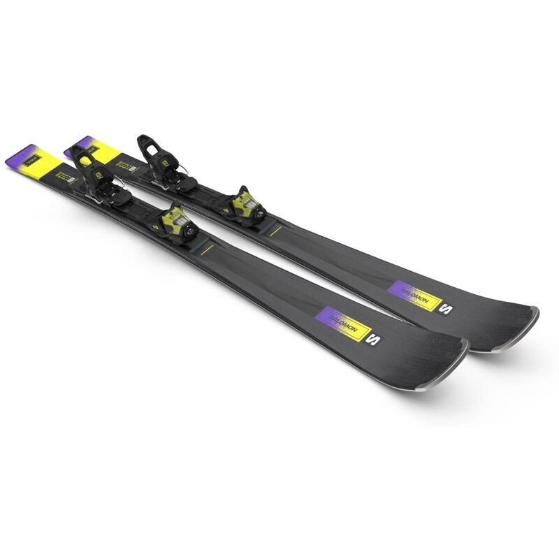 Neu Eingetroffen Salomon Damen All-Mountain Ski E - Schwarz/Säuregrün/Dunkelviolett