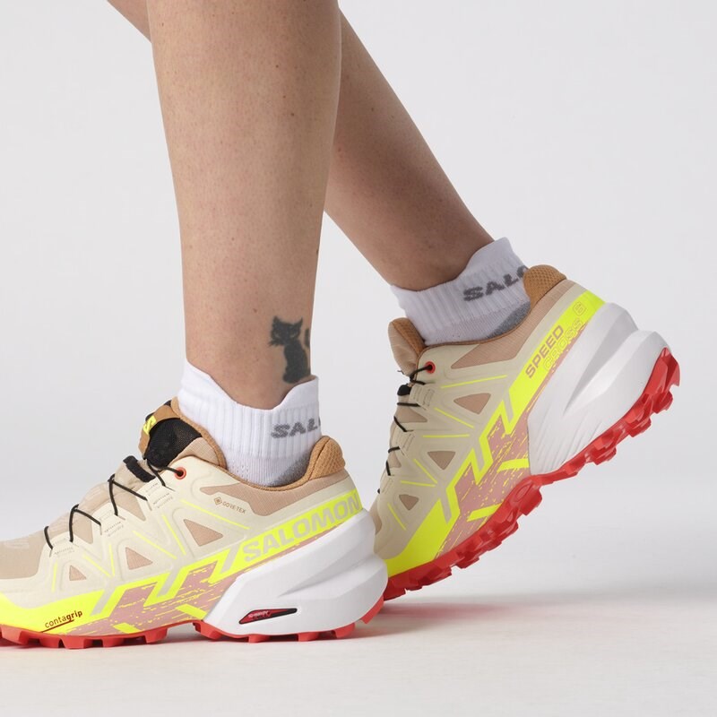 Neu Eingetroffen Salomon Damen Trailrunningschuhe SHOES SPEEDCROSS 6 GTX W - Haselnuss/Sicherheitsgelb/Feurige Koralle