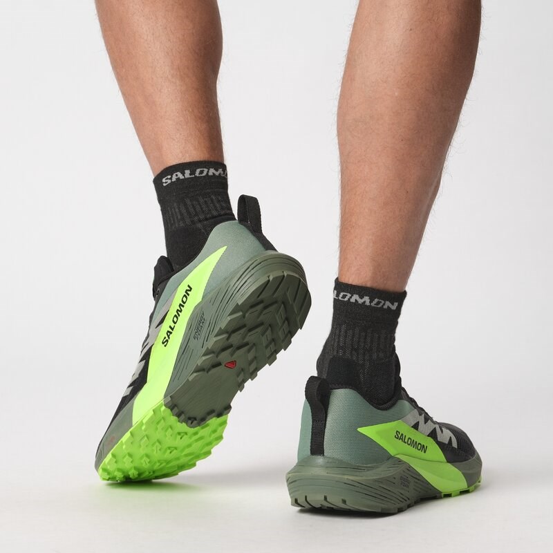 Neu Eingetroffen Salomon Herren Trailrunningschuhe SHOES SENSE RIDE 5 - Schwarz/Lorbeerkranz/Grüner Gecko