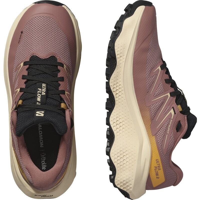 Neu Eingetroffen Salomon Damen Trailrunningschuhe SHOES ULTRA FLOW 2 GTX W - Wurzelholz/Zarter Pfirsich/Warme Aprikose