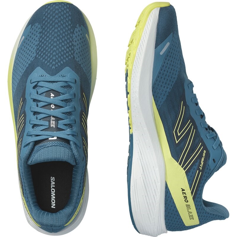 Neu Eingetroffen Salomon Herren Laufschuhe SHOES AERO BLAZE WIDE Blue - Blaue Asche/Sonnenlimette/Dunkelsaphir