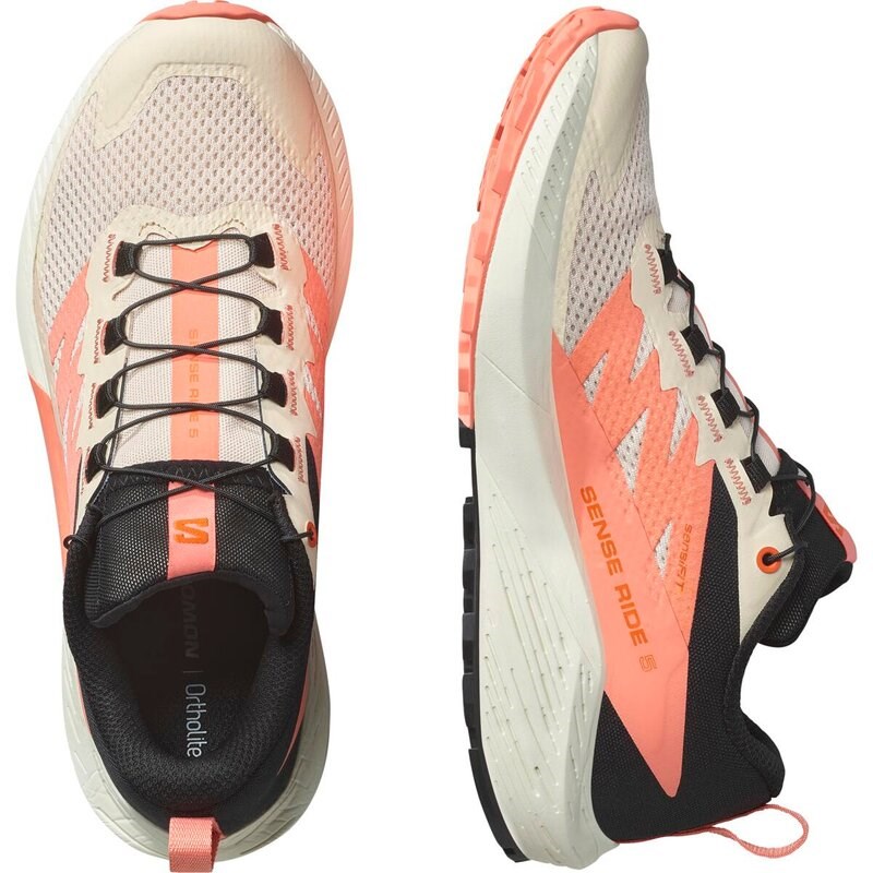 Neu Eingetroffen Salomon Damen Trailrunningschuhe SHOES SENSE RIDE 5 W - Zarter Pfirsich/Fusion Coral/Schwarz